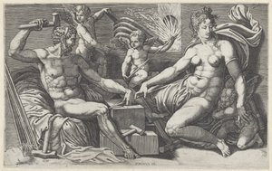Venus en Vulcanus i de små af Vulcanus af Giorgio Ghisi