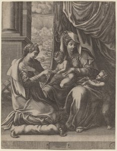 Sankt Catherines mystiske ægteskab af Giorgio Ghisi after Francesco Primaticcio