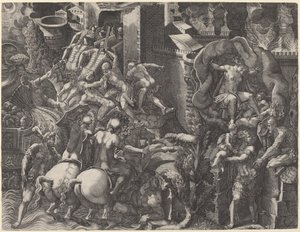 Trojas fald og Æneas flugt af Giorgio Ghisi after Giovanni Battista Scultori