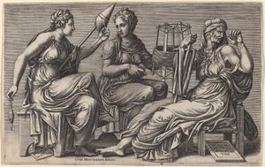De tre skæbner af Giorgio Ghisi after Giulio Romano