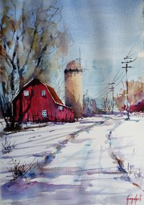 Red Barn Winter af Giorgio Gosti