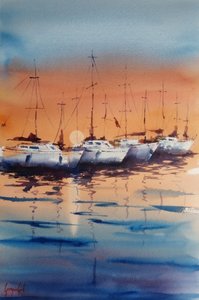 Sejlbåde ved solnedgang af Giorgio Gosti