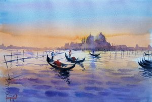 Venedig-gondoler ved solnedgang af Giorgio Gosti