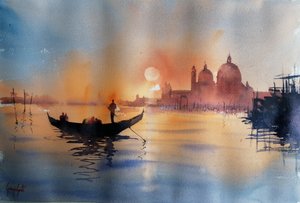 Gondoltur ved solnedgang i Venedig af Giorgio Gosti