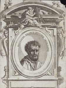 Battista Franco Veneziano, født som Giovanni Battista Franco, en italiensk kunstner. Gravering af Giorgio Vasari af Giorgio Vasari