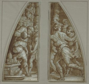 "Skægget mand fylder et glas" og "Unge løber" af Giorgio Vasari