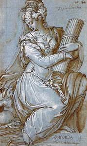 Concordia (pen, sort blæk og grå blyant på papir) af Giorgio Vasari