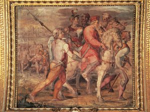 Cosimo I på vej i eksil, fresko af Giorgio Vasari (1511-1574). Salone dei Cinquecento (Hall of the Five Hundred), Palazzo Vecchio, Firenze. Italien af Giorgio Vasari
