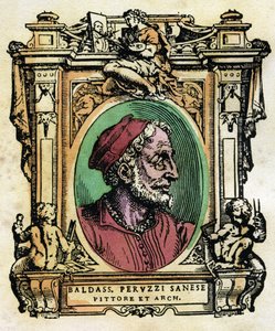 Portræt af Baldassarre Peruzzi (1481-1536) Sienesisk arkitekt og maler Gravering fra "The Lives" af Giorgio Vasari (1511-1574) 1568 © Fototeca Gilardi / Leemage af Giorgio Vasari