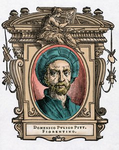 Portræt af Domenico PULIGO [1492-1527] italiensk maler. Gravering af godbidden "" Livet af de mest fremragende malere, billedhuggere og arkitekter "" (Le Vite de