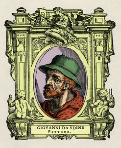 Portræt af Giovanni da Udine (Giovanni Nanni) (1487-1564). italiensk maler og arkitekt. Gravering af godbidden "" Lives of the most excellent painters, sculptors and architects "" (The Lives of the most excellent painters, sculptors and architects) af Gior af Giorgio Vasari