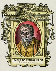 Portræt af Jacopo (Iacopo) Carrucci sagde il Pontormo (Pontormo) (1494-1556) italiensk maler. Gravering af godbidden "" Lives of the most excellent painters, sculptors and architects "" (The Lives of the most excellent painters, sculptors and architects) a af Giorgio Vasari