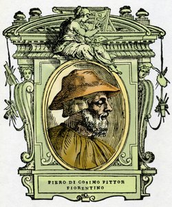 Portræt af Piero di Cosimo (ca. 1462-1521?), florentinsk maler. Gravering af godbidden "" Lives of the most excellent malers, sculptors and architects "" (The Lives of the most excellent malere, billedhuggere og arkitekter) af Giorgio Vasari af Giorgio Vasari