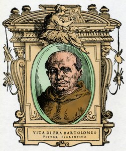 Portræt af den florentinske maler Fra Bartolomeo (1473-1517)... Gravering af traktaten "" Lives of the most excellent painters, sculptors and architects "" (Le Vite de