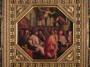 Tale af Antonio Giacomini for krigen mod Pisa i Sala dei Duecento af Giorgio Vasari