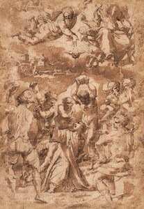 Steningen af St. Stephen, med Treenigheden ovenover af Giorgio Vasari