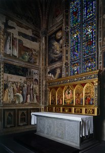 Baroncelli Chapel, Baroncelli polyptykon over alteret, ca 1328, af Giotto (1267-1337), tempera og guld på panel, Basilica of Santa Croce, Firenze. Italien af Giotto (c.1266 1337)