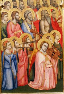 Italien, Firenze, Basilica of Holy Cross, Bandini Baroncelli Chapel, Engle, der spiller på musikinstrumenter, detalje af Jomfruens kroning af Giotto (c.1266 1337)