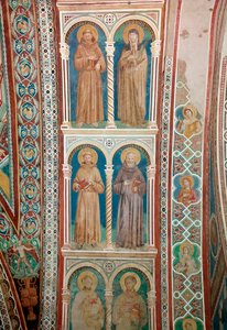 Repræsentation af de hellige Francois af Assisi, Skt. Claire, Skt. Benedikte og Skt. Antonius af Padua (Fresco af Giotto (c.1266 1337)