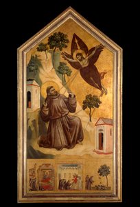 Sankt Francois af Assisi modtager stigmaerne Tempera på træ af Giotto di Bondone (1266-1337) omkring 1300, søn. 3,13 x 1,63 m. - Stigmata af St. Frans. Tempera på træ af Giotto di Bondone (1266-1337) omkring 1295-1300. 3,13 x 1,63 m. Louvre Museum,