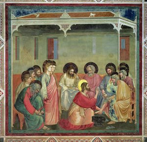 Kristus vasker disciplenes fødder, ca. 1305 (efter restaurering) (se også 65194) af Giotto di Bondone