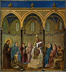 Den hellige Frans af Assisi prædiker for pave Honorius III af Giotto di Bondone