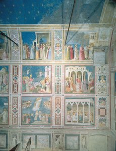 Udsigt over freskerne på venstre væg, ca. 1303-05 (efter restaurering) af Giotto di Bondone