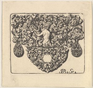 Guldsmedepynt med en ung mand, der holder et overflødighedshorn, 1709. af Giovani Battista Grondoni