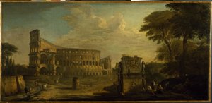 Udsigt over Colosseum, Rom (olie på lærred) af Giovani Paolo (attr. to) Panini