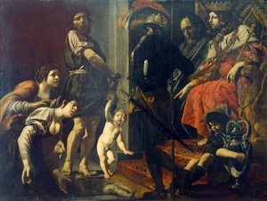 Judgment of Solomon af Giovanni Battista Caracciolo (1578-1635), olie på lærred