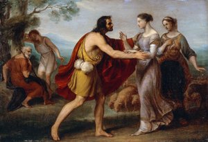 Møde mellem Jacob og Rachel, af Giovanni Carnovali kendt som Piccio (1804-1873), olie på kobber, 38x53 cm af Giovanni Carnovali