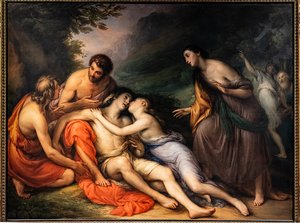 Aminta genoplives i Silvias våben, ca. 1832-33 (olie på lærred)