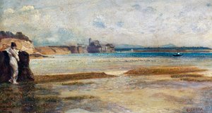 Månenedgang i Tyrrhenske Hav, maleri af Nino Costa (1826-1903), Italien