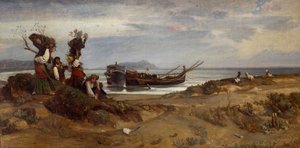 Kvinder, der bærer træ i havnen i Anzio