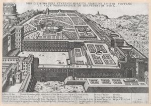 Mirror of Roman Magnificence: Luftfoto af Belvedere og dens haver, 1579., 1579. af Giovanni Ambrogio Brambilla.