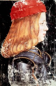 Portræt af Maximilian Sforza (1490 - 1530). Miniature af Giovanni Ambrogio De Predis (v. 1455 - 1508).