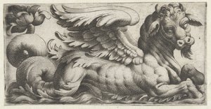 Bevinget havtyr med fipskæg Frisere med havmonstre (serietitel) af Giovanni Andrea Maglioli