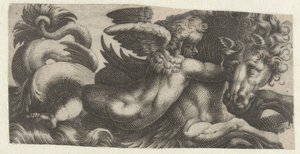 Søhest med en putto om halsen Frisere med havmonstre (serietitel) af Giovanni Andrea Maglioli