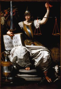 Allegory of Justice as a Woman Holding a Sword and a Scale Maleri af Giovanni Andrea de Ferrari (ca. 1598-1669) Genes fra det 17. århundrede, Galleria di Palazzo Bianco