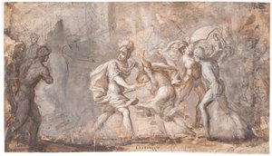Tarpeia bliver knust under sabinernes skjolde af Giovanni Angelo Canini