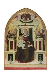 Madonna og barn på tronen med engle, ca. 1455-60 (cuspidat-panel) af Giovanni Angelo d