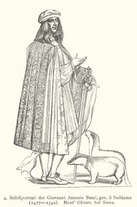 Selvportræt af den italienske renæssancekunstner Il Sodoma (Giovanni Antonio Bazzi) (gravering) af Giovanni Antonio Bazzi (after) Sodoma
