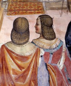 Benedikt ekskommunikerede to nonner og frikender dem efter deres død. Detail Cloister fresco af Antonio Bazzi dit il Sodoma (1477 - 1549), der fortæller om livet for Saint Benedict of Nursie (480 - 567) grundlægger af Benediktinerordenen 1503 - 1508 Abbey  af Giovanni Antonio Bazzi Sodoma
