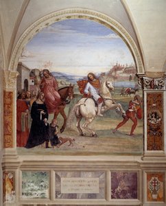 "Hvordan Benedikte forlod sin fars hus og tog til Rom for at studere" (Benedict forlod sin fars hus og tog til Rom for at studere) Klosterfreskomaleri lavet af Antonio Bazzi dit il Sodoma (1477-1549), der fortæller om Sankt Benedikt af Nursias liv ( 480 -  af Giovanni Antonio Bazzi Sodoma