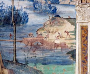 Hvordan Saint Maur går på vandet for at redde Placid (Maurus går på vandet for at redde Placid) - Detalje Fresko af klostret lavet af Antonio Bazzi dit il Sodoma (1477-1549), der fortæller om livet for Sankt Benedikt af Nursie (480 - 567) ) Ordenens grundl af Giovanni Antonio Bazzi Sodoma