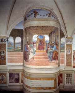 Sankt Benedikt forlader Roms skole fresko af klosteret produceret af Antonio Bazzi dit il Sodoma (1477 - 1549) og fortæller om livet for Sankt Benedikt af Nursie (480 - 567) grundlægger af Benediktinerordenen 1503 - 1508 klosteret Monte Oliveto Maggiore ,