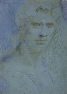 Buste af unger kronet med torne og vinskud, ca. 1495 (metalspids på blåt forberedt papir) af Giovanni Antonio Boltraffio