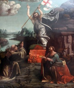 Kristi opstandelse med Sankt Leonard af Noblac og Lucia af Giovanni Antonio Boltraffio