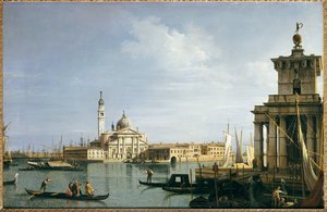 Øen San Giorgio Maggiore, Venedig, med Punta della Dogana og talrige skibe af Giovanni Antonio Canal