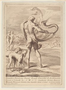 Nøgen mand blæser en konkylie af Giovanni Antonio Faldoni after Parmigianino